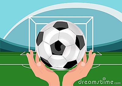 Vector Football Soccer Ball in Hands.Illustration on Sports Subjects. Vector Illustration