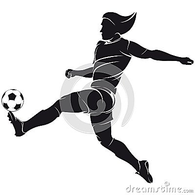 Vector football (soccer) player silhouette with ba Vector Illustration