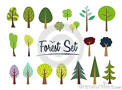 Vector forest set. Different trees and bushes. Vector Illustration