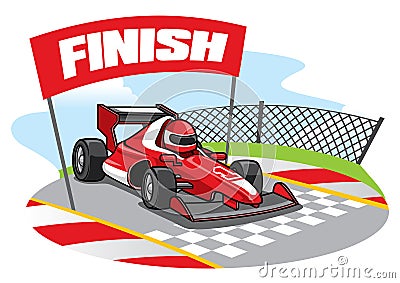 Formula racing car reach the finish line Vector Illustration