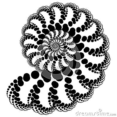 Vector Fractal Beaded Spiral Ammonite Snail Vortex Shape Generative Op Art Element Vector Illustration