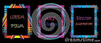 Vector frame Art graphics for hipsters . dynamic frame stylish geometric black background . element for design business cards, inv Stock Photo