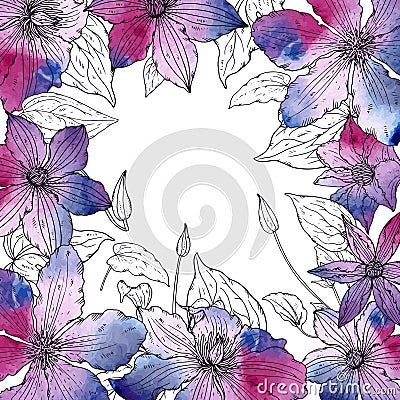 Vector frame with beautiful clematis flowers Vector Illustration