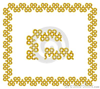 Vector frame and design elements of golden stripes intertwined in the shape of a heart in Celtic style Vector Illustration