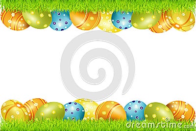Vector frame of Easter eggs and green grass Vector Illustration