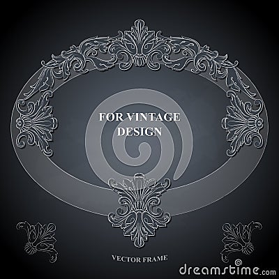 Vector frame with floral ornament on dark background. Vector Illustration