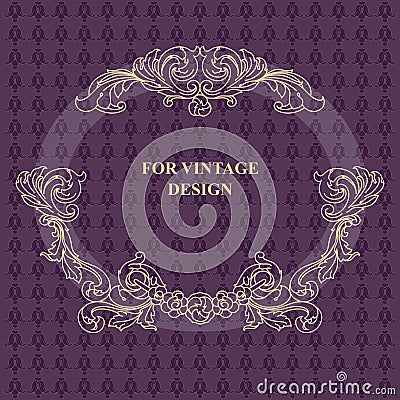 Vector frame with floral ornament on violet background. Vector Illustration