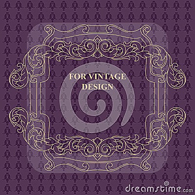 Vector frame with floral ornament on violet background. Vector Illustration