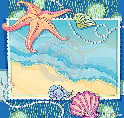 Vector frame with a picture of a sea wave Vector Illustration