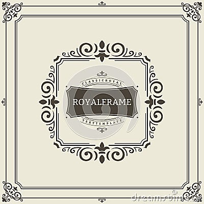 Vector Frame Template. Vintage Ornament Greeting Card. Flourishes Ornament Retro Royal Luxury Invitation, Certificate Vector Illustration