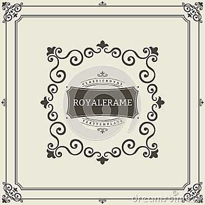 Vector Frame Template. Vintage Ornament Greeting Card. Flourishes Ornament Retro Royal Luxury Invitation, Certificate Vector Illustration