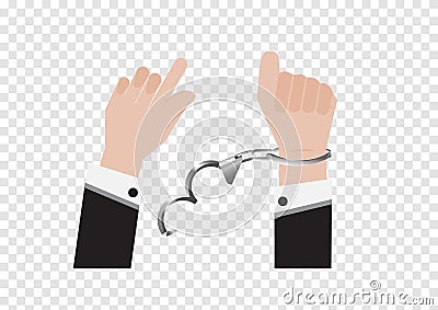 A vector of freedom hand from handcuff bondage of prisoner or businessman in back suit and arrested Control by putting silver han Stock Photo