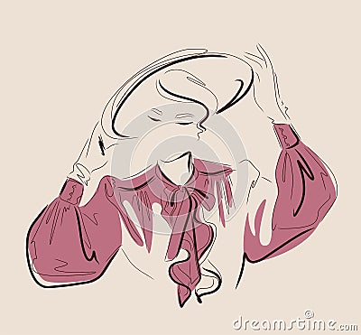 Vector freehand sketch of Woman fashion model Stock Photo