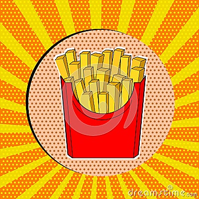 Vector French Fries in red paper Box, pop art fast food Fries icon design Vector Illustration