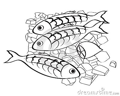 Vector fresh fish and lemon on the ice Vector Illustration