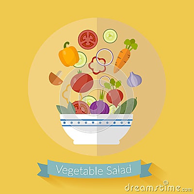 Vector fresh vegetables illustration with flat icons. Vector Illustration