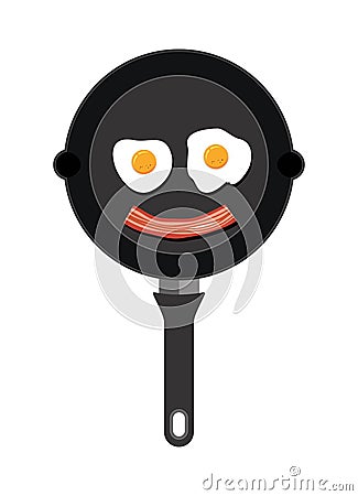 Vector fried bacon and fried egg in a frying pan Vector Illustration