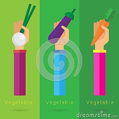 Vector fruit hand arm food illustration set Onion eggplant carrots b Vector Illustration