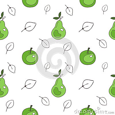 Vector fruit seamless pattern Juicy pears with graphic leaves Vector Illustration