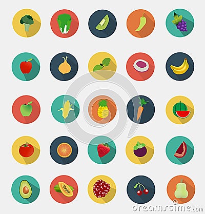 Vector fruit and vegetables icons flat design Vector Illustration