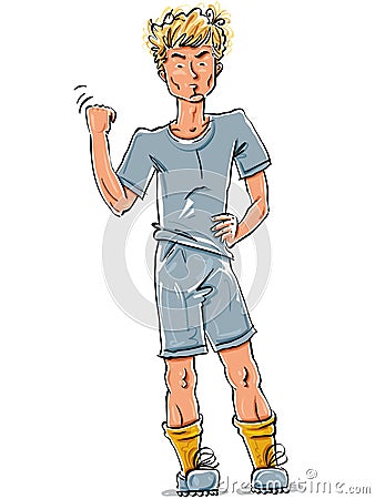 Vector full-length drawing of angry Caucasian teen Vector Illustration