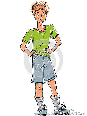 Vector full-length drawing of smiling Caucasian red-haired teen Vector Illustration