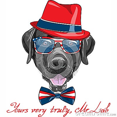 Vector funny cartoon black dog breed Labrador Retr Vector Illustration