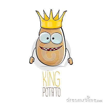 Vector funny cartoon cool cute brown smiling king potato Vector Illustration