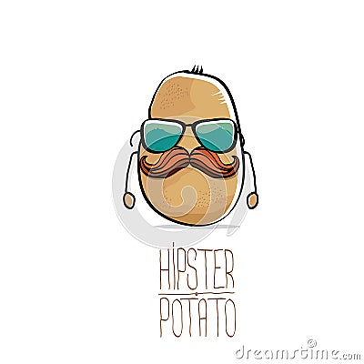Vector funny cartoon cute brown hipster potato Vector Illustration