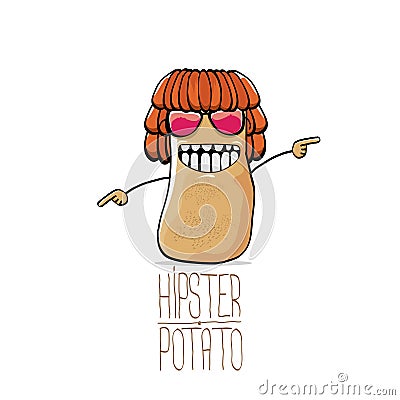 Vector funny cartoon cute brown hipster potato Vector Illustration