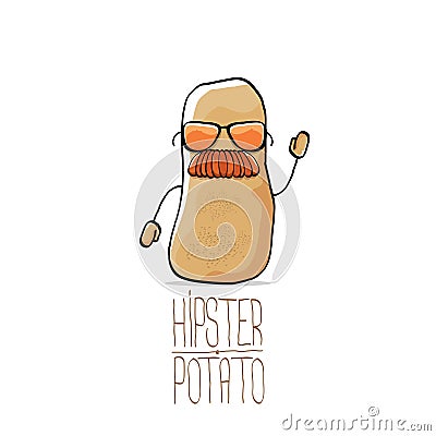 Vector funny cartoon cute brown hipster potato Vector Illustration