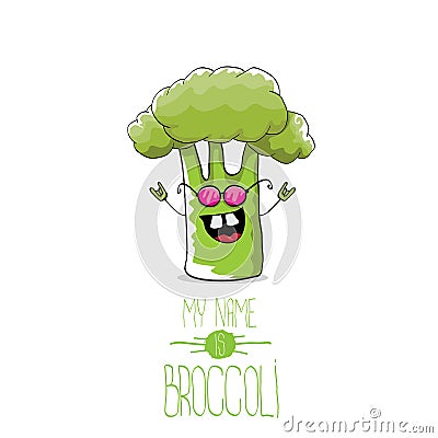 Vector funny cartoon cute green broccoli character Vector Illustration