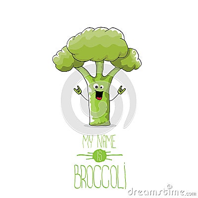 Vector funny cartoon cute green broccoli character Vector Illustration