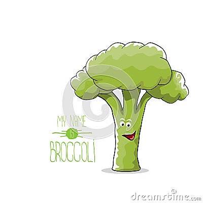 Vector funny cartoon cute green broccoli character Vector Illustration