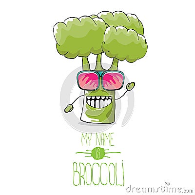 Vector funny cartoon cute green broccoli character Vector Illustration