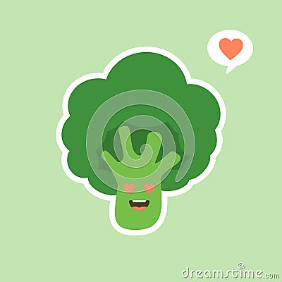 vector funny cartoon cute green smiling broccoli character isolated on color background. vegetable broccoli. Fresh green Vegetable Vector Illustration