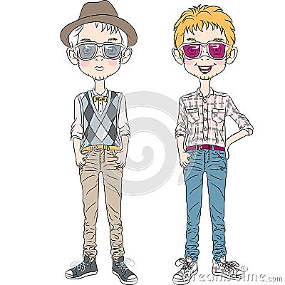 vector funny cartoon hipster boys 38425299