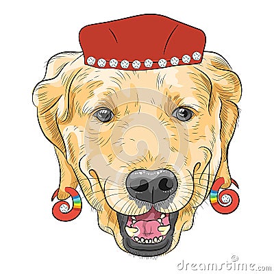 Vector funny cartoon hipster dog Labrador Retriever Vector Illustration