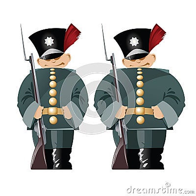 Vector funny soldiers in the old form. Vector Illustration