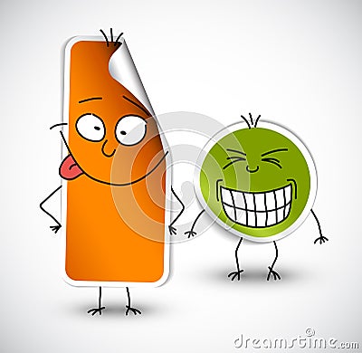 Vector funny stickers green and orange Vector Illustration