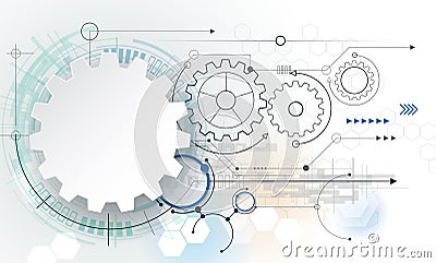 Vector futuristic technology, 3d white paper gear wheel on circuit board Vector Illustration