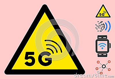 Vector 5G Network Warning Triangle Sign Icon Stock Photo