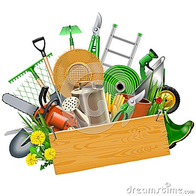 Vector Gardening Concept with Wooden Plank Vector Illustration