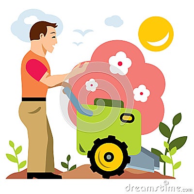 Vector Gardening. Garden Tiller. Flat style colorful Cartoon illustration. Vector Illustration