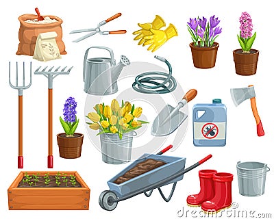 Gardening tools and flowers Vector Illustration