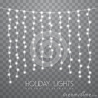 Vector garlang of white or silver lamps on transparent background. Holiday string of lights illustration Vector Illustration