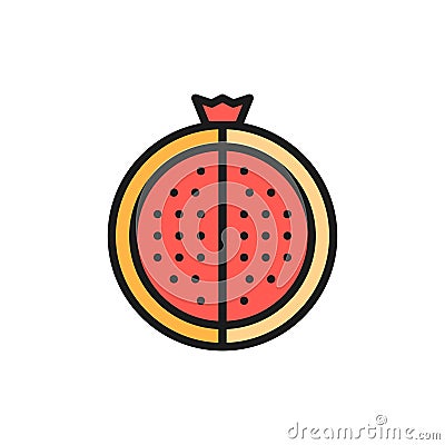 Vector garnet, pomegranate flat color line icon. Isolated on white background Vector Illustration