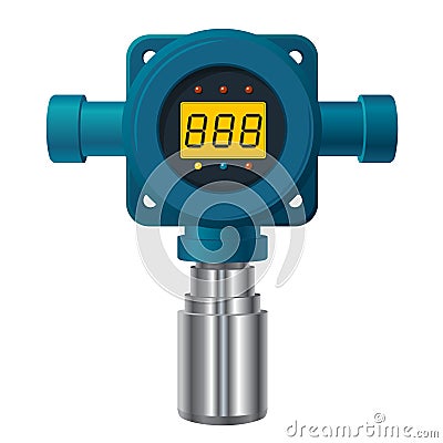 Vector gas detector. Blue gas meter with digital LCD display. Vector Illustration