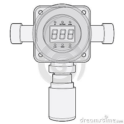 Vector gas detector. Outlined gas meter with digital LCD display. Vector Illustration