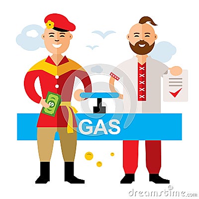 Vector Gas pipeline Russia - Ukraine. Flat style colorful Cartoon illustration. Vector Illustration